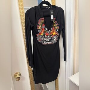 Fashion Nova Black Motorcycle Graphic Dress